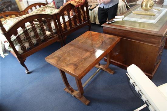 An Art Deco figured walnut folding occasional table, W.3ft D.2ft H.2ft 3in.